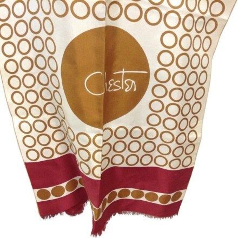 Chester Weinberg 60s VTG Geometric Silk Scarf Wrap Purse Tie Gold Burgundy